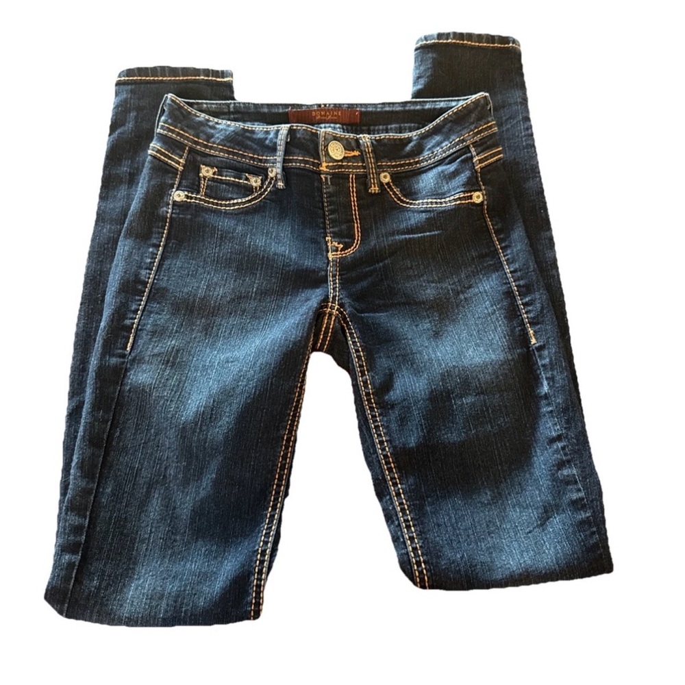 Domaine Brand Women’s Jeans NWOT SZ XS DARK BLUE HEAVY CONTRAST STITCHING Y2K